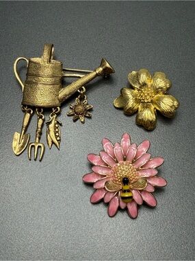Garden Brooches lot of 3